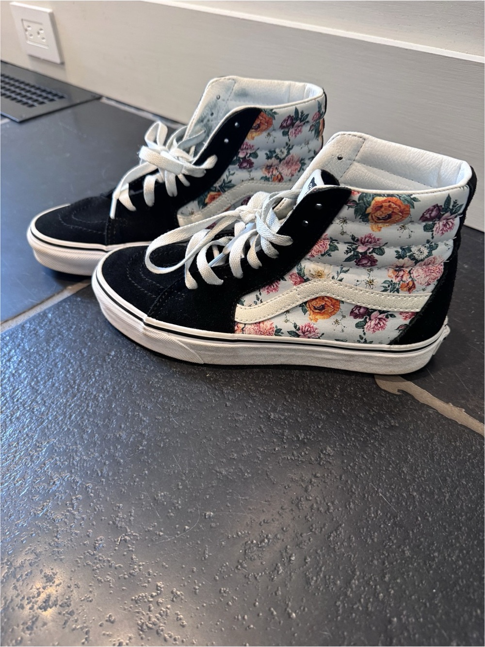 Vans Kids Floral Black and White High-Top Sneakers